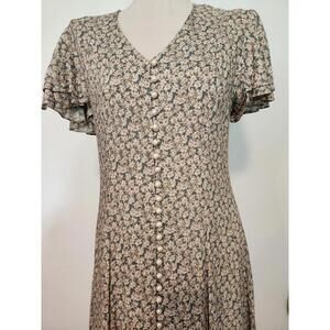 VTG Daisy Floral Flutter Sleeve Cottagecore Pearl Button Corset Maxi Dress Sz 7